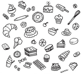 Icon sweety and bakery collection freehand drawn