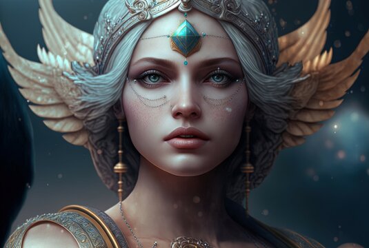 Goddess of Zodiac - Libra. Generative AI, non-existent person.