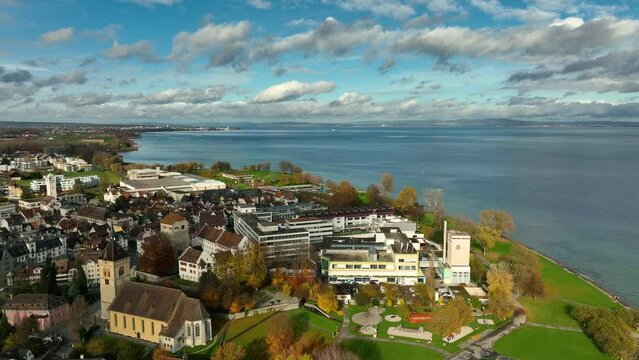 Aerial view of Arbon, a town along Lake Constance, Switzerland view at sunset