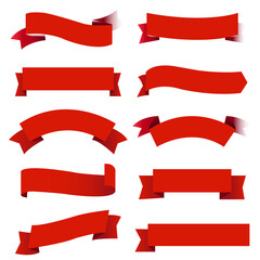 red ribbons set isolated White Background