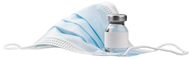 Covid 19 vaccine bottle and medical mask