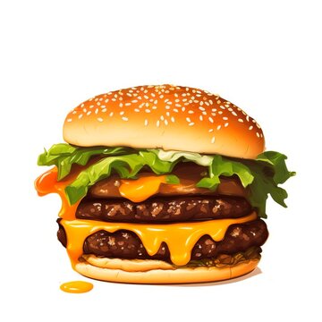 Ai-Generated Image of a Gourmet Double Cheeseburger Isolated on a White Background