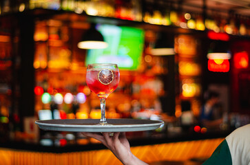 glass of champagne on bar counter