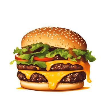 Ai-Generated Image of a Gourmet Double Cheeseburger Isolated on a White Background