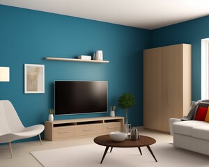 Interior living room with colorful white sofa . 3D rendering.