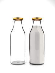 White Milk Bottle, Empty and Full Isolated on White background - 3D Illustration