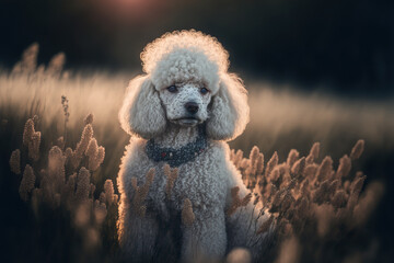 Poodle portrait in nature. Concept of animal life, care, health and pets. AI - obrazy, fototapety, plakaty
