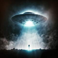 UFO Flying Saucer Alien Abduction Beaming Up a Person| Midjourney Ai Generated