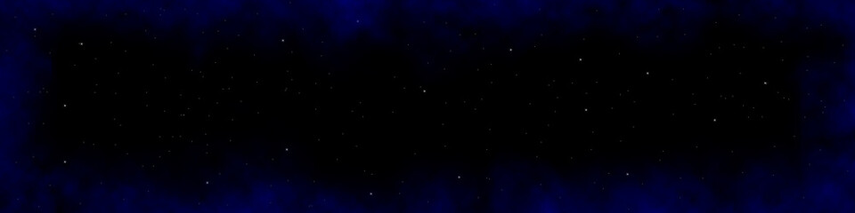 Breiter Hintergrund mit einem Sternenhimmel und dunklen blauen Wolken rundherum