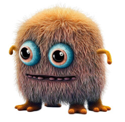Cute adorable funny fluffy monster on a transparant background
