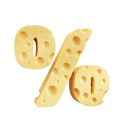 Cheese percent Symbol, 3d rendering.
