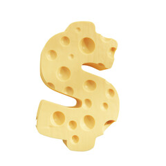 Cheese dollar icon, Dollar currency symbol in cheese shape,  3d render.