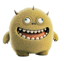 Cute adorable fluffy funny monster on a transparant background