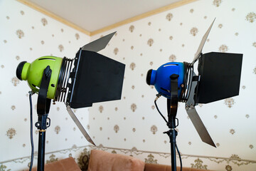 two Studio halogen constant light illuminator. equipment for the photo studio