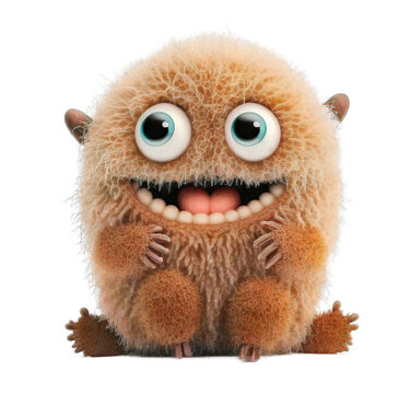 Cute adorable fluffy funny monster on a transparant background