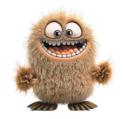Cute adorable fluffy funny monster on a transparant background
