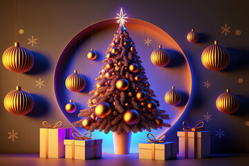  Christmas 3D background  , christmas ornaments, wallpaper, generative ai 