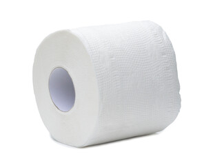 One roll of white tissue paper or napkin for general use in toilet or restroom and household or office cleaning up isolated on white background with clipping path in png file format