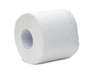 One roll of white tissue paper or napkin for general use in toilet or restroom and household or office cleaning up isolated on white background with clipping path in png file format