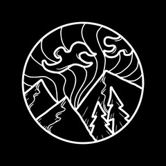 outdoor illustration in the form of an emblem for a t-shirt or poster