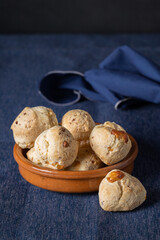 Chipa, typical Paraguayan cheese bread on a bowl.