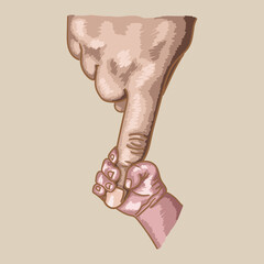 Birth of a child. Small legs and handles.