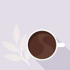 Round pink coffee cup on purple background