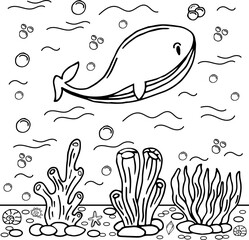 Whale Coloring Page Colored Illustration