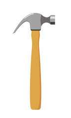 Tool is a hammer on a wooden handle. Flat style. On a white background.