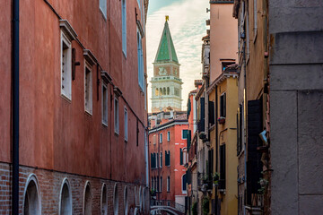 St. Mark's Campanile tower and Venice canals, Italy