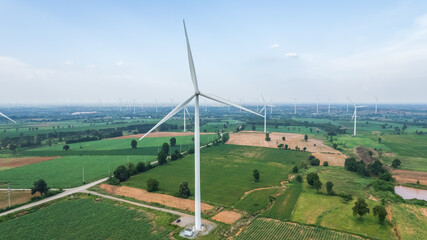 Fototapeta na wymiar View from drone of Wind turbine farm at mountain,renewable electric power