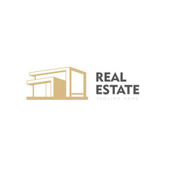 Real estate logo design with 3d perspective object concept