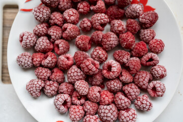 View from above on frozen raspberries.