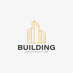 Obraz premium Building logo vector design with line art style concept for construction or architecture company