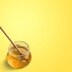 Tasty sweet healthy honey on color background