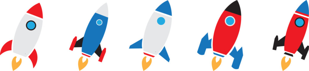 Rocket icons set. Spaceship launch icon.
