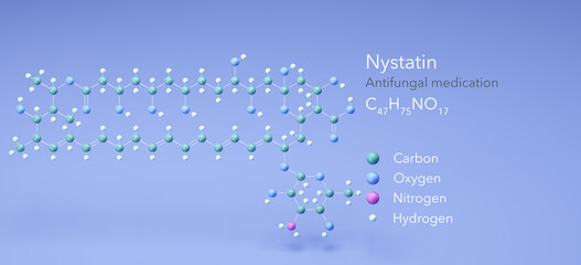 nystatin molecular structures, Antifungal medication 3d model, Structural Chemical Formula and Atoms with Color Coding
