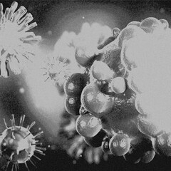 4K Image, Virus. Microscopic view of viruses. Cells, Black and White