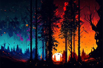 Sunset in a forest