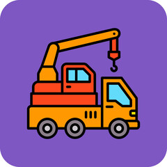 Crane Truck Multicolor Round Corner Filled Line Icon
