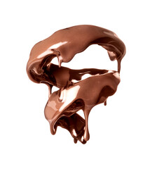 Melted chocolate with milk in a swirling shape on a white background