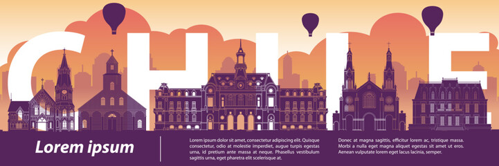 Chile famous landmark silhouette style, vector illustration
