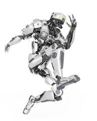 master robot is jumping on action in white background