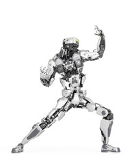 master robot is doing a comic action pose in white background