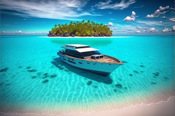 Beautiful landscape of summer beach and boat. beach in the summer season.
