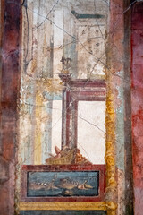 Ancient roman soldier in the war ship, Ancient fresco in a house in Pompeii, Pompeii destroyed by the eruption of Vesuvius in 79 BC. 