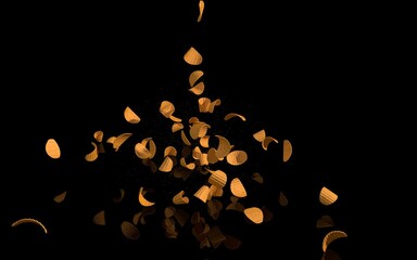 
potato chips in flight on a dark background, 3d illustration