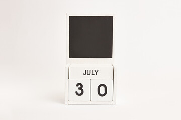 Calendar with the date July 30 and a place for designers. Illustration for an event of a certain date.