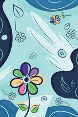 Vertical neutral colored background with flower sketches Vector