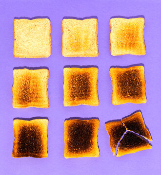 Stages of burnt bread toast